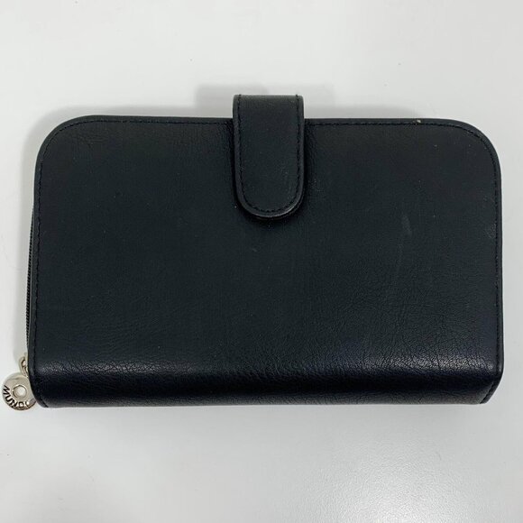 MUNDI Black Leather Zip Around Snap Check Book Organizer Clutch Wallet EUC - Picture 1 of 10